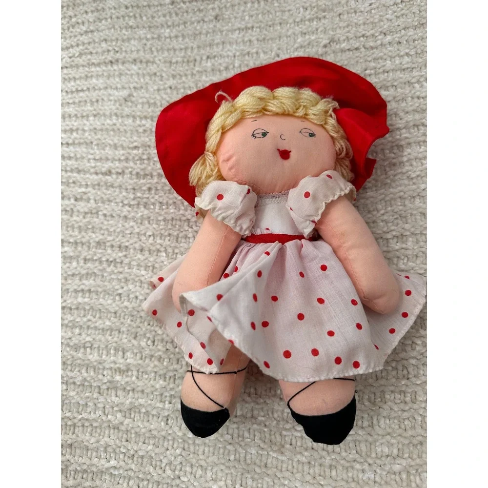 Russ Berrie Miss Kitty Rag Doll Vintage Plush Toy Red Polka Dot Dress 10 Inch‎